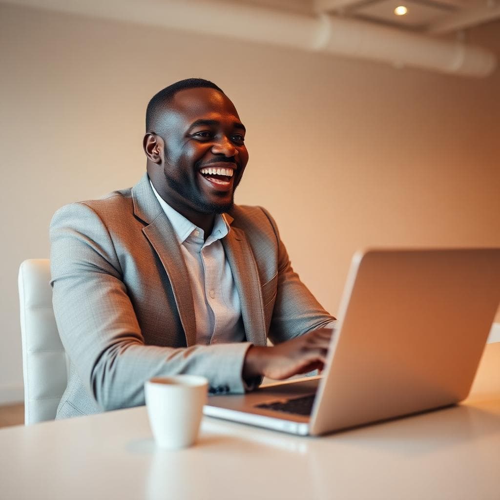 Excited business professional using AI